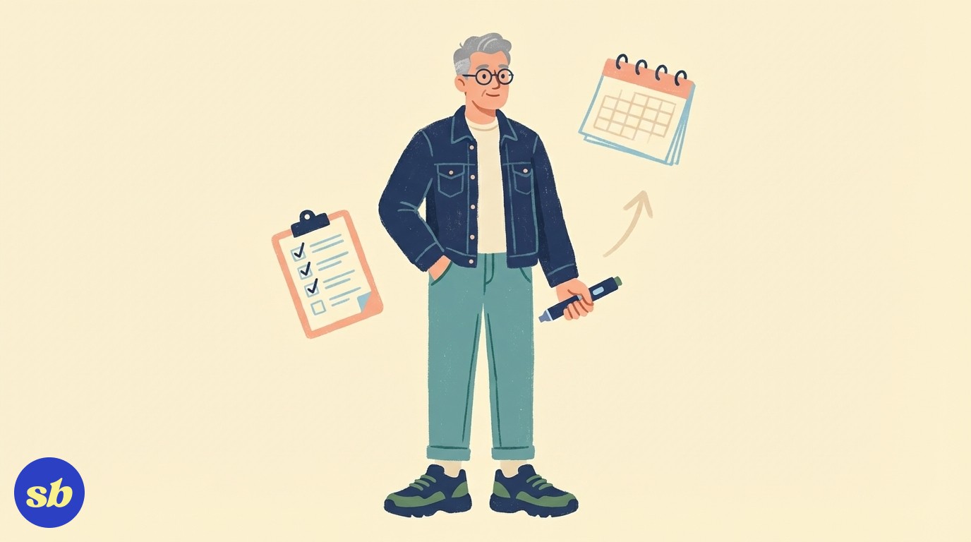 A person standing thoughtfully next to a clipboard and a gentle upward arrow suggesting safe dose progression.